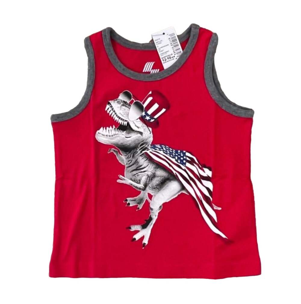 NWT Children's Place Red W/4TH OF JULY Uncle Sam Dinosaur Graphic Tank - 6-9M